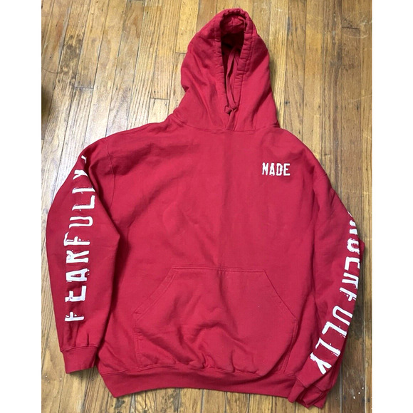 Beaconthreads Fearfully Wonderfully Made Red Mans Hoodie Pullover Size XL - Picture 4 of 7